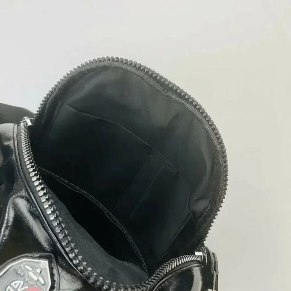 Multifunctional PU Leather Small Backpack - Black & Silver